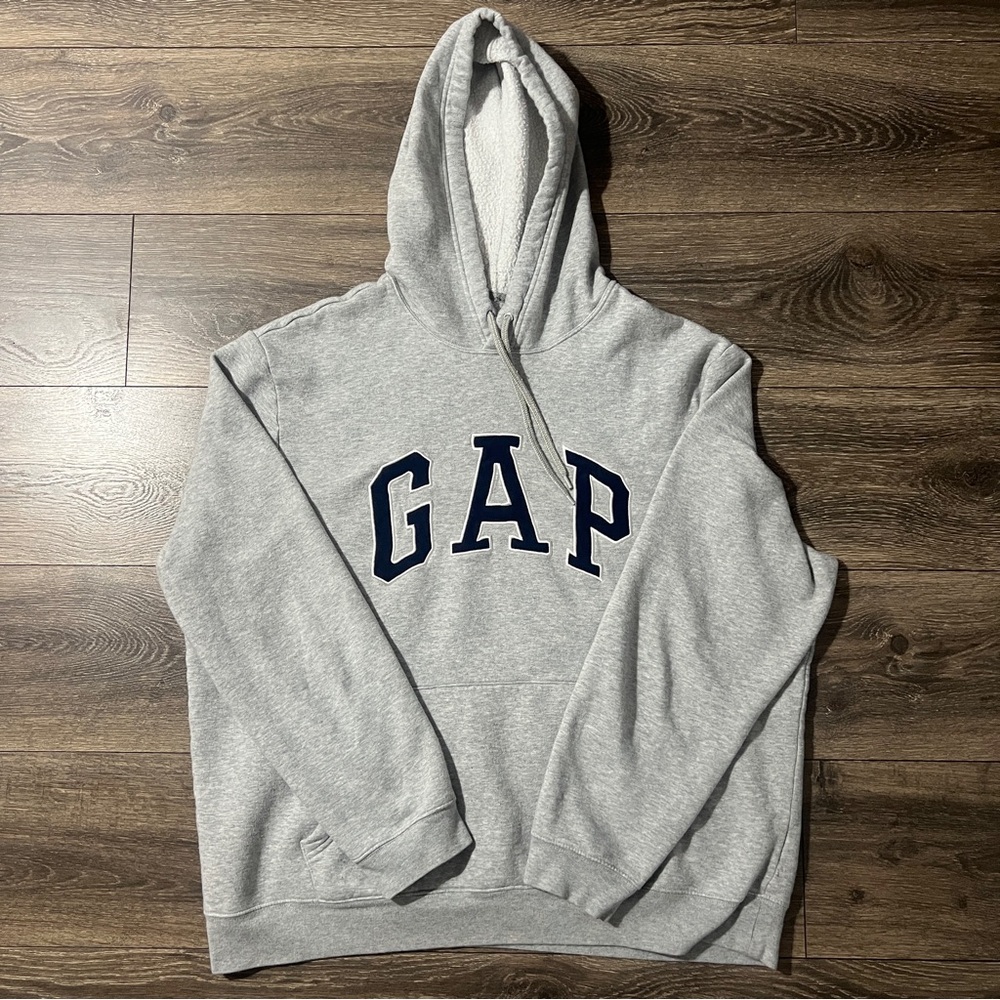 GAP Heather Gray Hoodie with Navy Logo